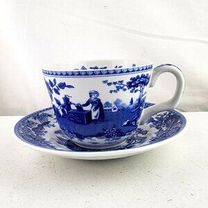 Spode Blue Room Girl at Well Pattern Teacup & Saucer NWT